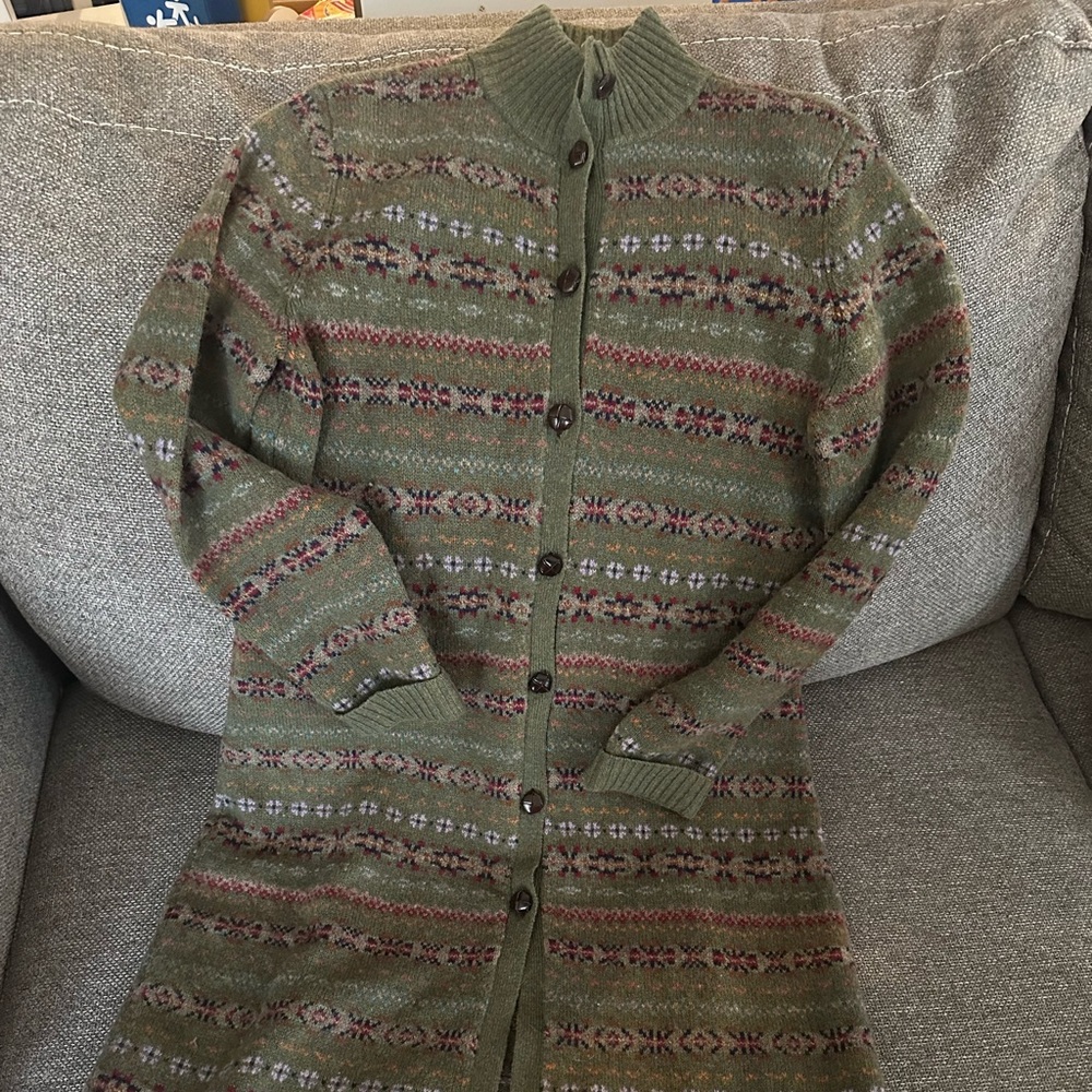 Ralph Lauren Olive Patterned lambswool long cardigan sweater coat - Picture 6 of 7